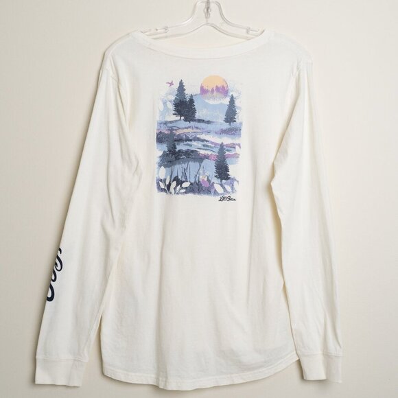 LL Bean Long Sleeve Pocket Tee Washed Organic Cotton Graphic Retro Nature - Picture 3 of 12